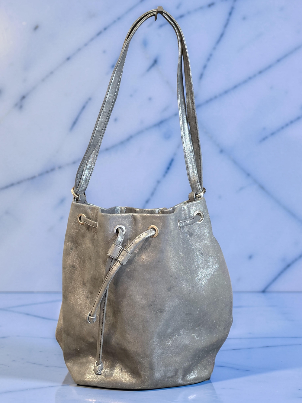 HOBO The Original Blaze Metallic Leather Bucket Bag Backpack EUC